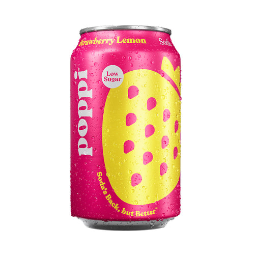 poppi strawberry lemon low sugar soda with apple cider vinegar and prebiotics